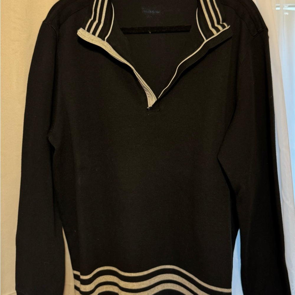 Hugo Boss Black and White Zip-Up Sweater